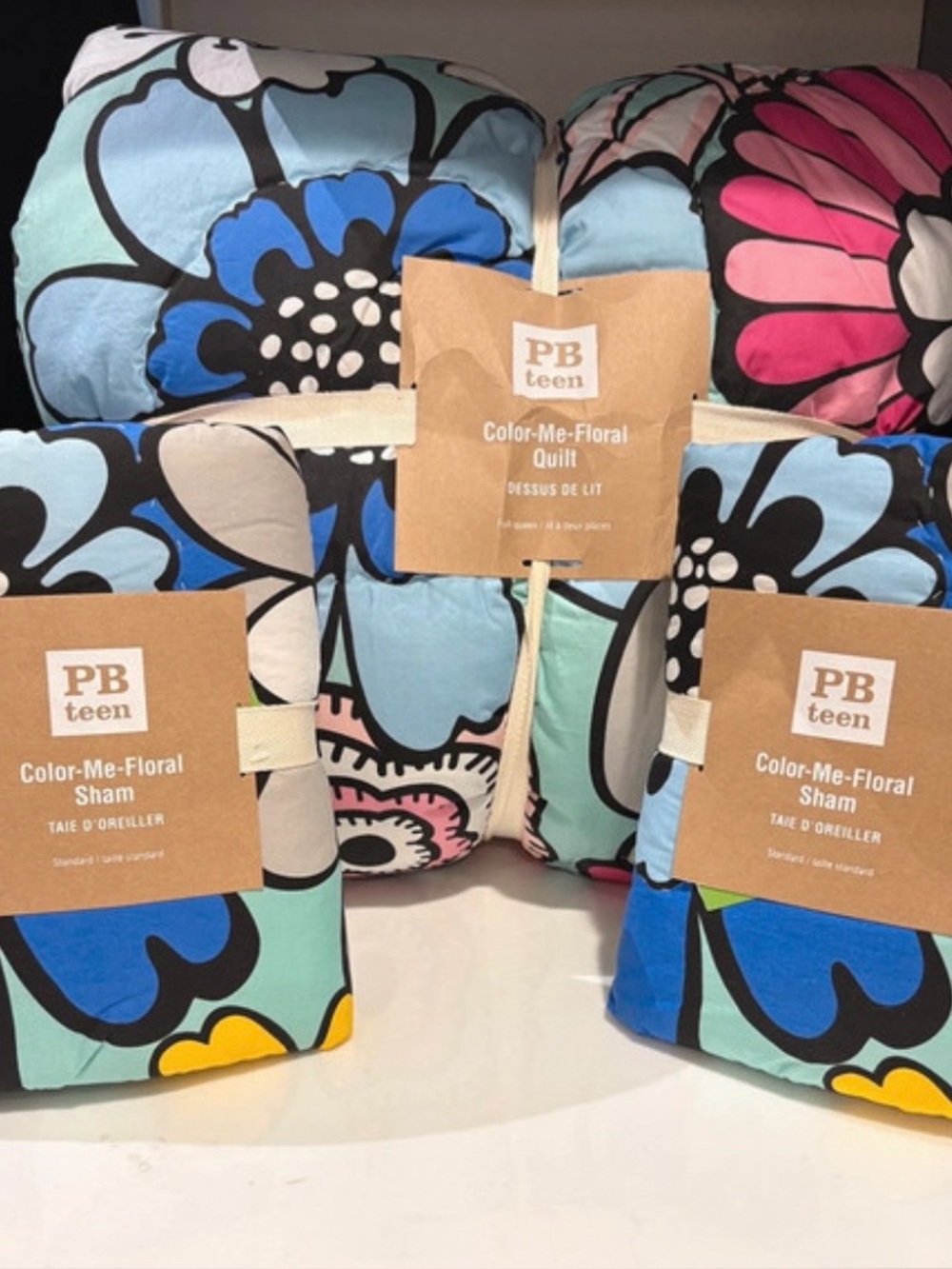NEW Pottery Barn Teen Color-Me Floral Quilt and Sham Set Full/Queen cotton